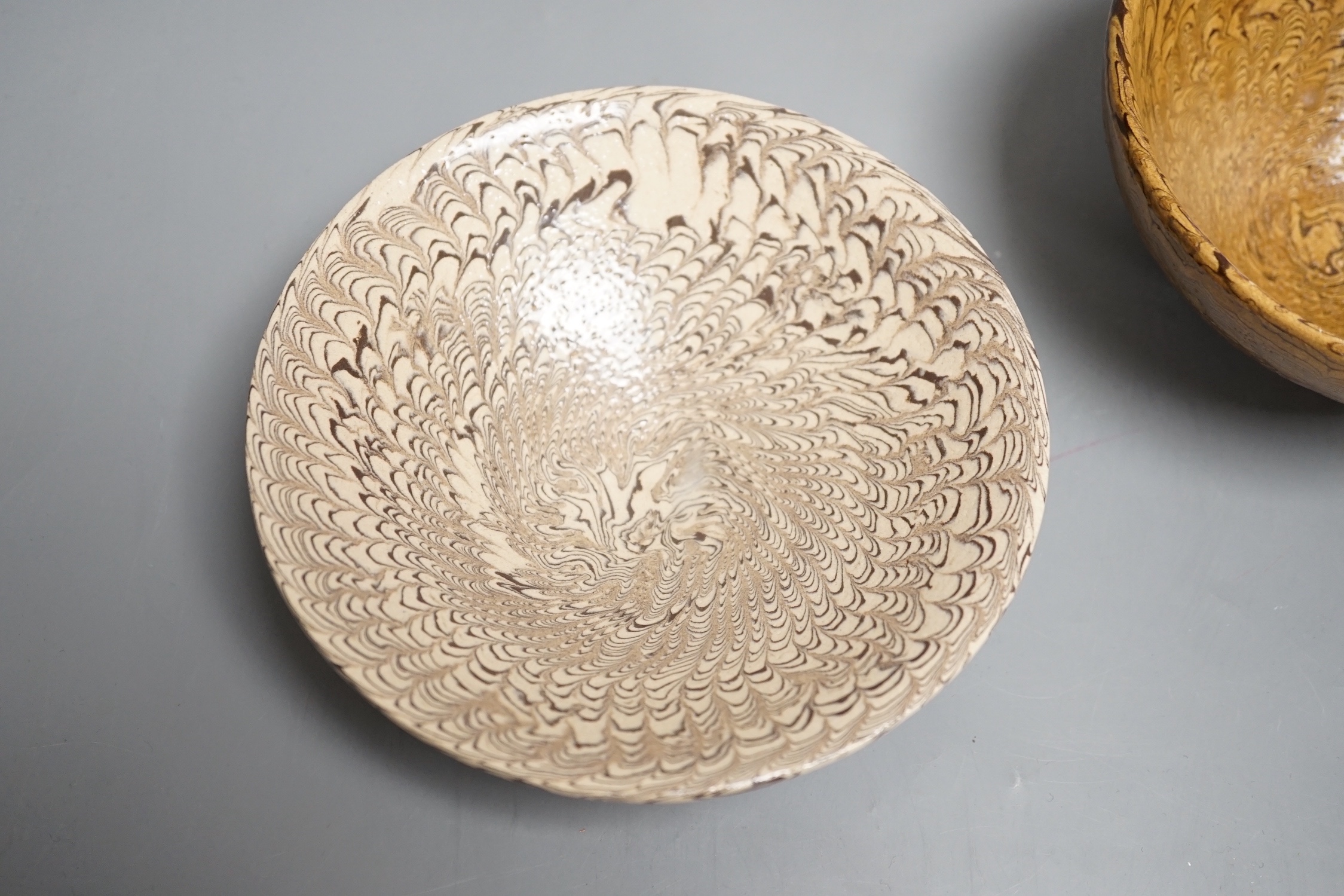 Two Chinese marbled pottery bowls, 14.5cm